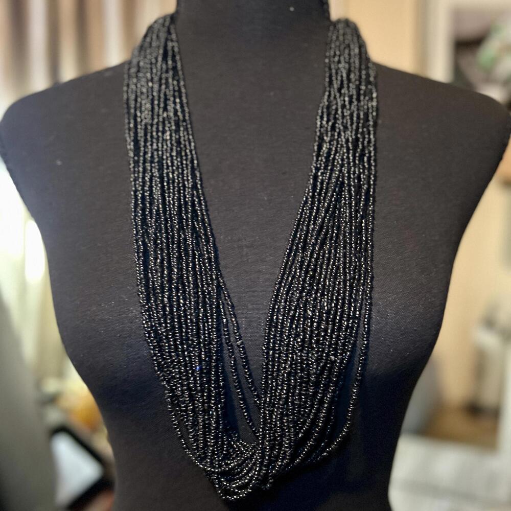 Vintage Black Multi-Strand Seed Bead Necklace